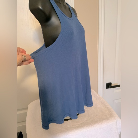 Free People Long Beach Ribbed Blue Tank Top size Lg - Picture 3 of 10